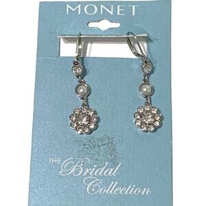 Monet Bridal Collection Earrings Jewelry Costume Dangle Signed Wedding Prom